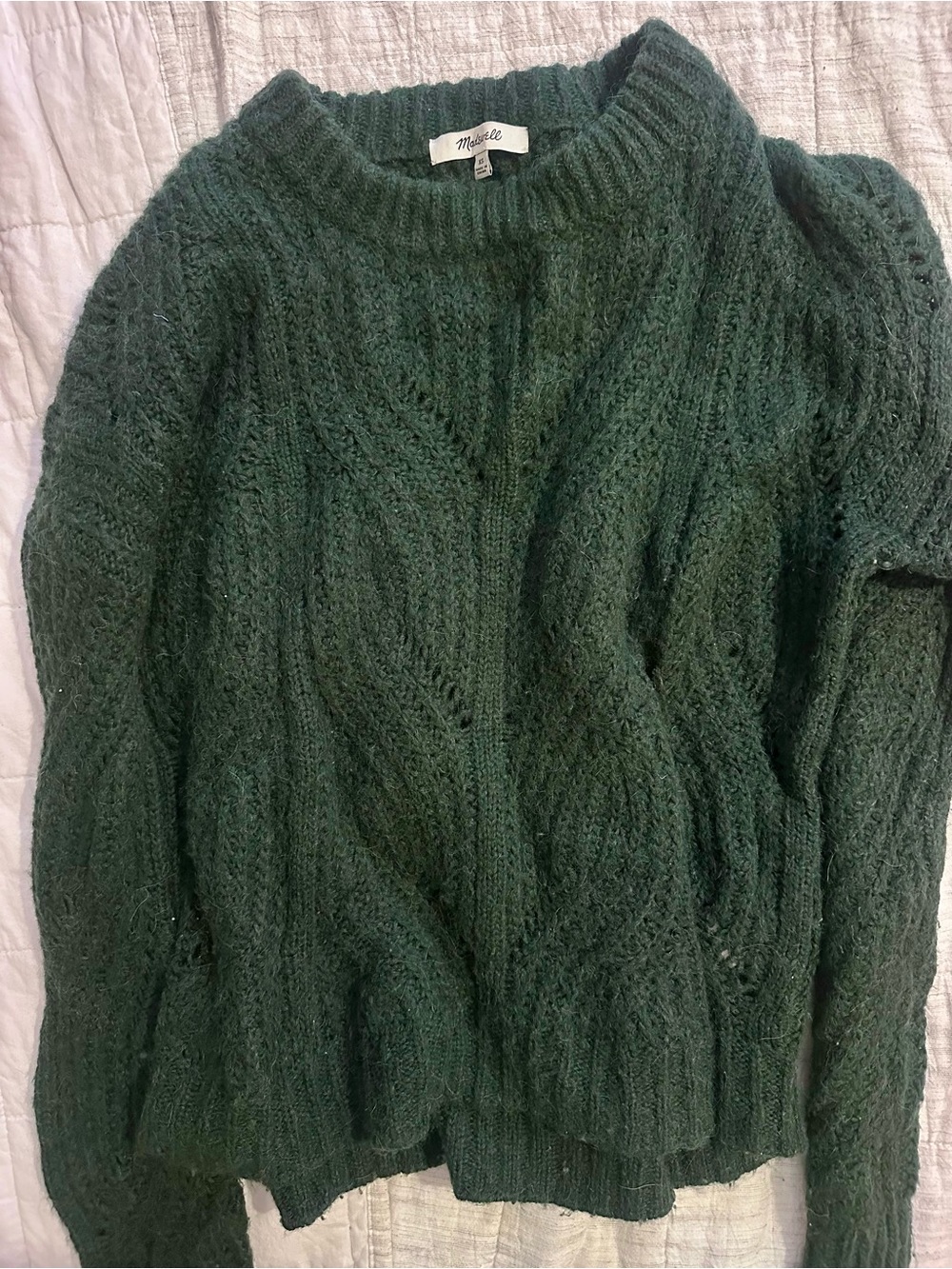 Madewell Forest Green Cable Knit Crewneck Sweater